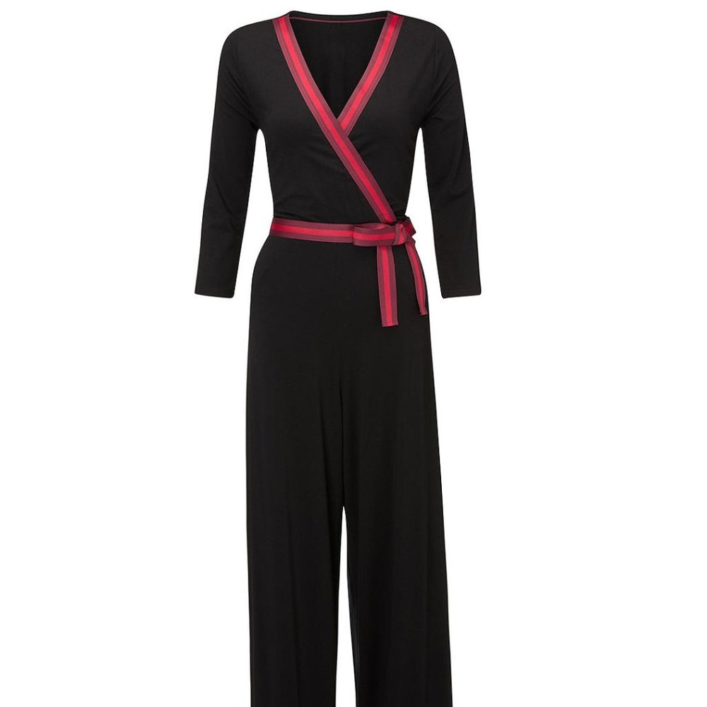 Boden Isla Wraparound Jumpsuit, Black Size 4P Missing The Belt